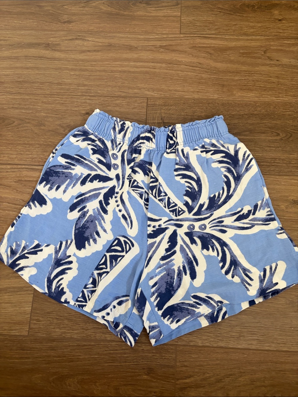 H&M Light Blue Palm-Print Elastic Waist Shorts